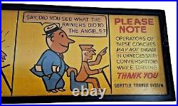 Vintage Seattle Transit Authority Oscar McButch 1940s Advertising Art Sign Comic