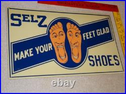 Vintage Selz Shoes Make Your Feet Glad? 15 Metal Gasoline Oil Advertising Sign Vintage Selz Shoes Make Your Feet Glad? 15 Metal Gasoline Oil Advertising Sign