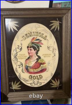 Vintage Seminola Gold-Gold Leaf Tabacco Reverse On glass Sign. Unique Art Work