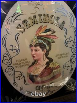 Vintage Seminola Gold-Gold Leaf Tabacco Reverse On glass Sign. Unique Art Work