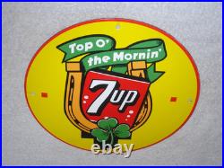 Vintage Seven Up Horseshoe & Lucky Clover 7up Porcelain Metal Soda Gasoline Sign