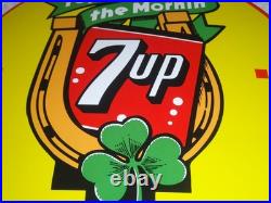 Vintage Seven Up Horseshoe & Lucky Clover 7up Porcelain Metal Soda Gasoline Sign