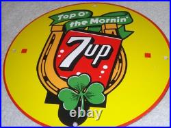 Vintage Seven Up Horseshoe & Lucky Clover 7up Porcelain Metal Soda Gasoline Sign