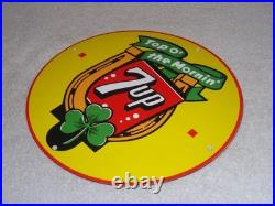 Vintage Seven Up Horseshoe & Lucky Clover 7up Porcelain Metal Soda Gasoline Sign
