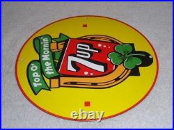 Vintage Seven Up Horseshoe & Lucky Clover 7up Porcelain Metal Soda Gasoline Sign