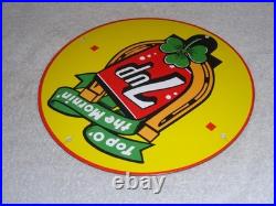 Vintage Seven Up Horseshoe & Lucky Clover 7up Porcelain Metal Soda Gasoline Sign