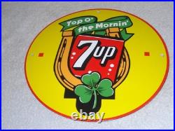 Vintage Seven Up Horseshoe & Lucky Clover 7up Porcelain Metal Soda Gasoline Sign