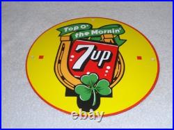 Vintage Seven Up Horseshoe & Lucky Clover 7up Porcelain Metal Soda Gasoline Sign