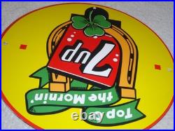 Vintage Seven Up Horseshoe & Lucky Clover 7up Porcelain Metal Soda Gasoline Sign