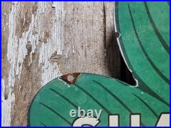 Vintage Shamrock Petrol Porcelain Sign Old 2-sided Clover Diecut Gas Station 14