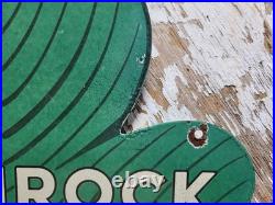 Vintage Shamrock Petrol Porcelain Sign Old 2-sided Clover Diecut Gas Station 14