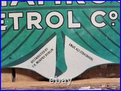 Vintage Shamrock Petrol Porcelain Sign Old 2-sided Clover Diecut Gas Station 14