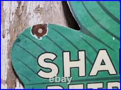 Vintage Shamrock Petrol Porcelain Sign Old 2-sided Clover Diecut Gas Station 14