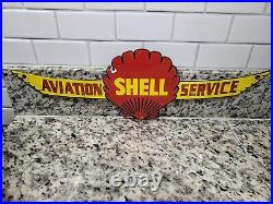 Vintage Shell Aviation Porcelain Sign Gasoline Station Oil Service Advertising