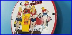 Vintage Shell Gasoline Porcelain Gas Oil Service Pump And Polish Car Wash Sign
