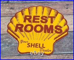 Vintage Shell Gasoline Porcelain Gas Restroom Service Station Pump Plate Sign