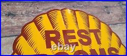 Vintage Shell Gasoline Porcelain Gas Restroom Service Station Pump Plate Sign