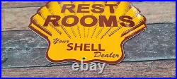 Vintage Shell Gasoline Porcelain Gas Restroom Service Station Pump Plate Sign