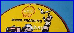 Vintage Shell Gasoline Porcelain Popeye Gas Oil Service Station Marine Pump Sign