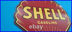 Vintage Shell Gasoline Porcelain Service Station Gas Red Clam Pump Plate Sign