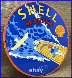 Vintage Shell Gasoline Porcelain Sign Gas Station Pump Plate Motor Oil Pin Up