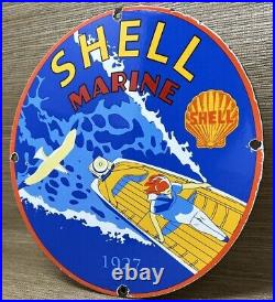 Vintage Shell Gasoline Porcelain Sign Gas Station Pump Plate Motor Oil Pin Up