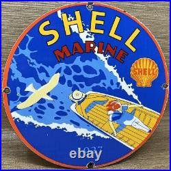 Vintage Shell Gasoline Porcelain Sign Gas Station Pump Plate Motor Oil Pin Up