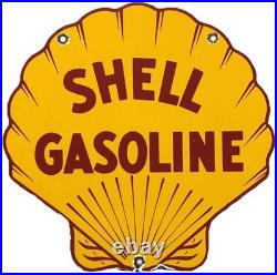 Vintage Shell Gasoline Porcelain Sign Gas Station Pump Plate Motor Oil Service