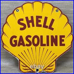 Vintage Shell Gasoline Porcelain Sign Gas Station Pump Plate Motor Oil Service