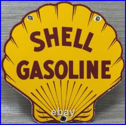Vintage Shell Gasoline Porcelain Sign Gas Station Pump Plate Motor Oil Service Vintage Shell Gasoline Porcelain Sign Gas Station Pump Plate Motor Oil Service