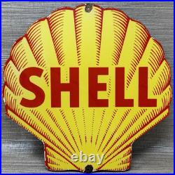 Vintage Shell Gasoline Porcelain Sign Gas Station Pump Plate Motor Oil Service