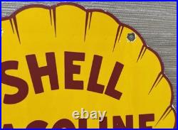 Vintage Shell Gasoline Porcelain Sign Gas Station Pump Plate Motor Oil Service