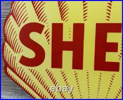 Vintage Shell Gasoline Porcelain Sign Gas Station Pump Plate Motor Oil Service