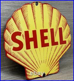 Vintage Shell Gasoline Porcelain Sign Gas Station Pump Plate Motor Oil Service