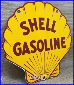 Vintage Shell Gasoline Porcelain Sign Gas Station Pump Plate Motor Oil Service