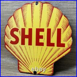 Vintage Shell Gasoline Porcelain Sign Gas Station Pump Plate Motor Oil Service