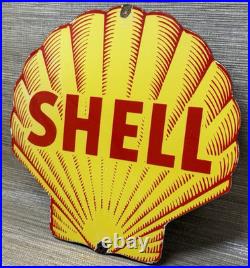 Vintage Shell Gasoline Porcelain Sign Gas Station Pump Plate Motor Oil Service
