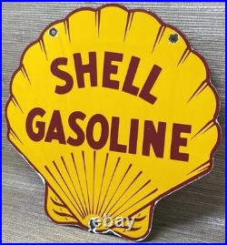 Vintage Shell Gasoline Porcelain Sign Gas Station Pump Plate Motor Oil Service