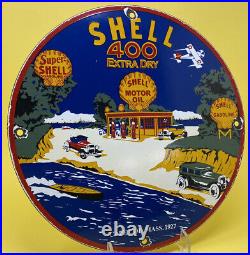 Vintage Shell Gasoline Porcelain Sign General Store Gas Station Motor Oil Pump