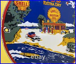 Vintage Shell Gasoline Porcelain Sign General Store Gas Station Motor Oil Pump
