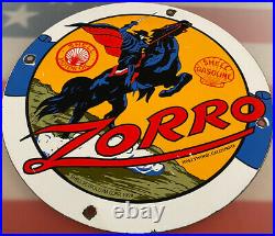 Vintage Shell Gasoline Porcelain Sign Zorro Gas Station Pump Plate Motor Oil
