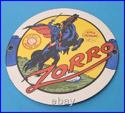 Vintage Shell Gasoline Porcelain Zorro Gas Service Station Pump Plate Sign