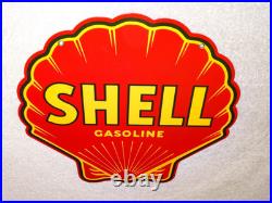 Vintage Shell Gasoline Rare Red 11 3/4 Porcelain Metal Service Station Oil Sign