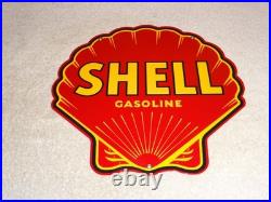 Vintage Shell Gasoline Rare Red 11 3/4 Porcelain Metal Service Station Oil Sign