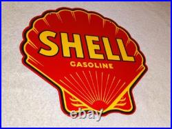 Vintage Shell Gasoline Rare Red 11 3/4 Porcelain Metal Service Station Oil Sign