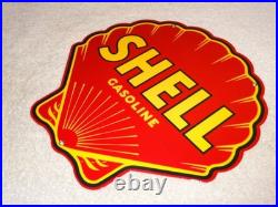 Vintage Shell Gasoline Rare Red 11 3/4 Porcelain Metal Service Station Oil Sign