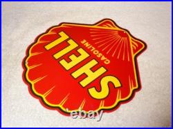 Vintage Shell Gasoline Rare Red 11 3/4 Porcelain Metal Service Station Oil Sign Vintage Shell Gasoline Rare Red 11 3/4 Porcelain Metal Service Station Oil Sign