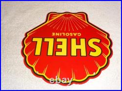 Vintage Shell Gasoline Rare Red 11 3/4 Porcelain Metal Service Station Oil Sign