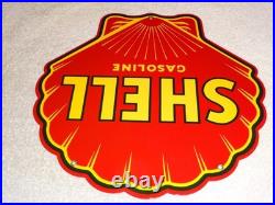 Vintage Shell Gasoline Rare Red 11 3/4 Porcelain Metal Service Station Oil Sign