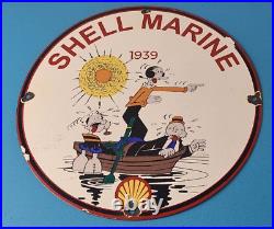 Vintage Shell Gasoline Sign Popeye Sailor Gas Pump Mechanic Porcelain Sign